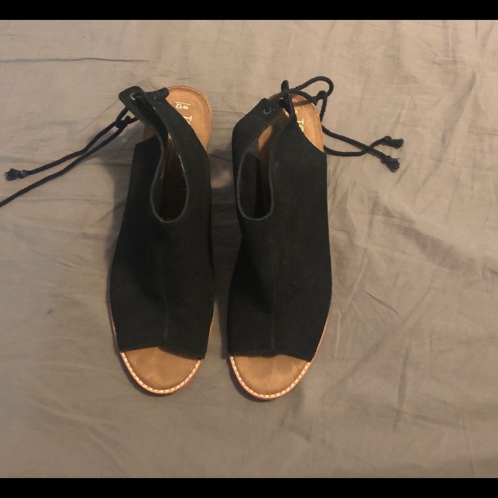 Black TOMS covered peep toe heel